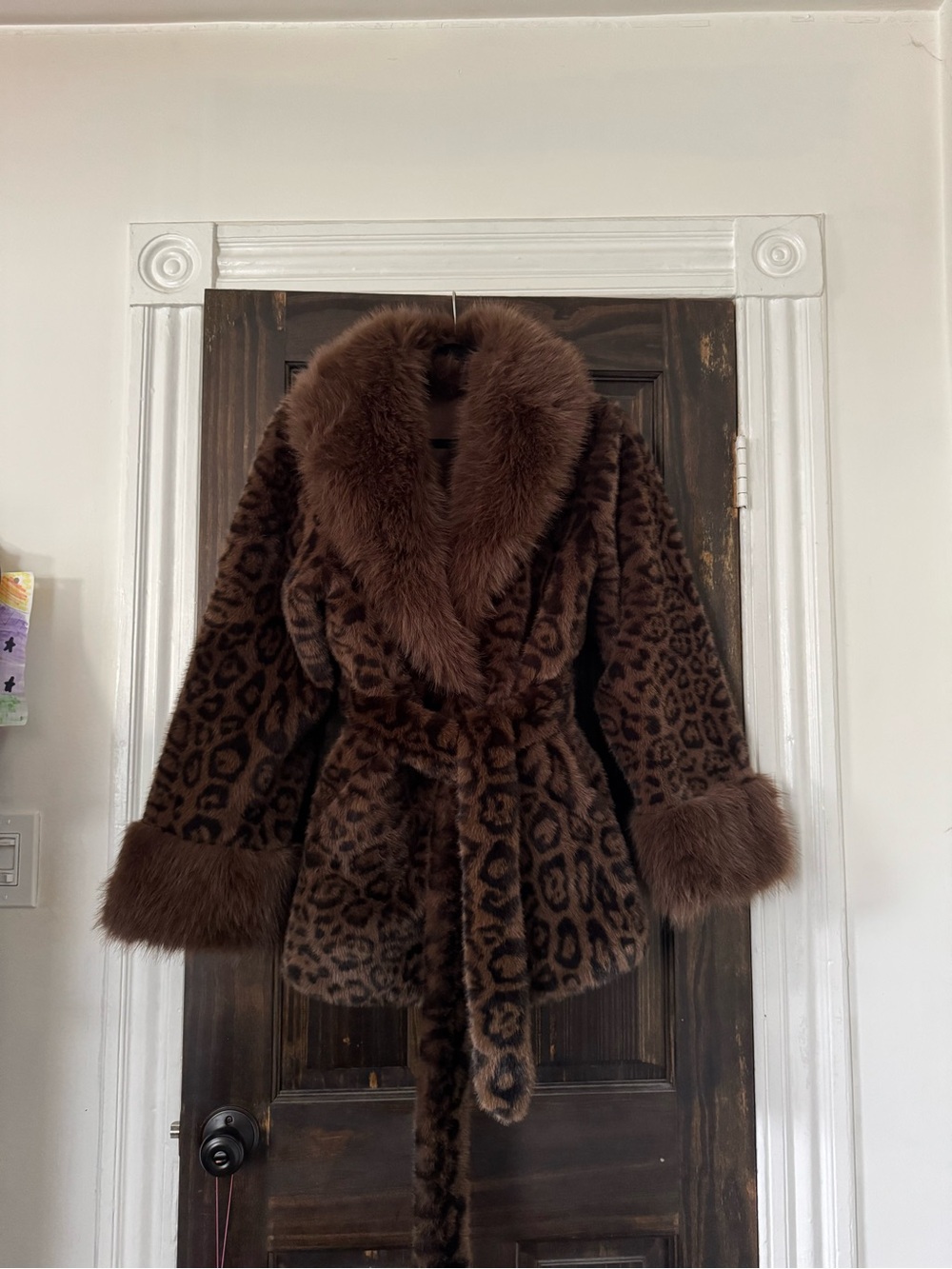 Leopard-Print Faux-Fur Teddy Jacket with Shawl Collar - Brown